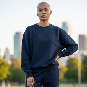 Peloton Women's Large Navy Blue Heavy Weight Sweater Black Logo Athleisure